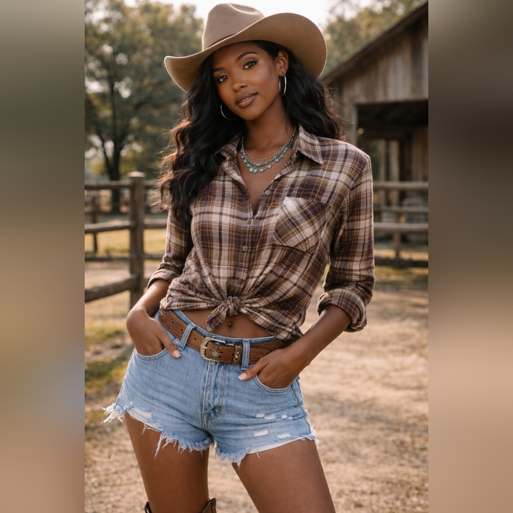 :🤎 Love Notes Plaid Button Down – Cozy Western Vibes-NWT